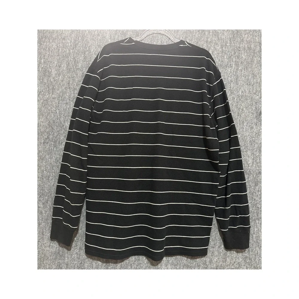 Polo Ralph Lauren Mens XXL Black White Striped Waffle Knit Thermal Shirt Cotton